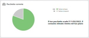 Grafico che monitora il consumo dei crediti fatture e lo stato dell'abbonamento